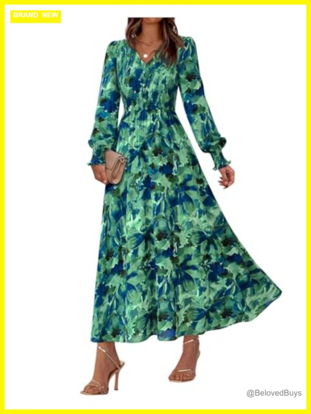BTFBM Women's Floral Boho Maxi Dress Long Sleeve V-Neck Wedding Guest Fall